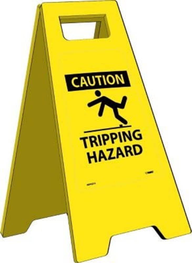 NMC HDFS212 CAUTION-TRIPPING HAZARD Sign with Graphic– 10.75 in. x 24.63 in. Heavy-Duty Plastic, Double-Sided Floor Sign with Black on Yellow - Image 1